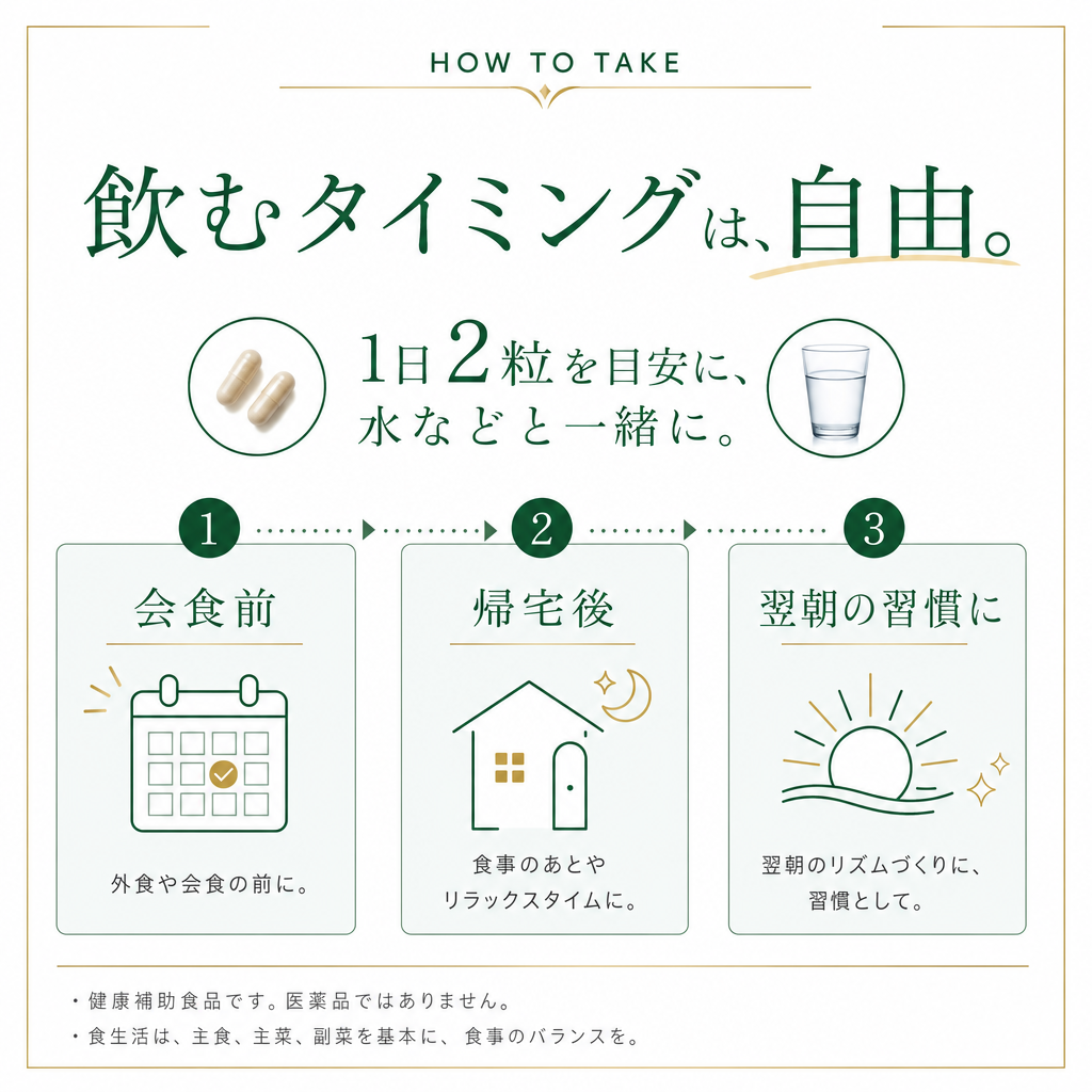 飲むタイミングは自由。
