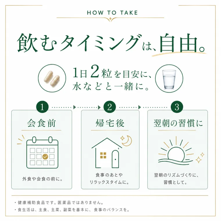 飲むタイミングは自由。
